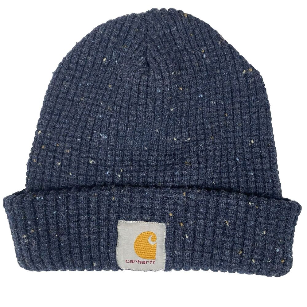 Carhartt WIP Anglistic Beanie Navy Blue Speckled Wool Blend Cuffed Hat One Size